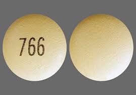 Pill with imprint 766, yellow, round, 8 mm (Paliperidone 6 mg)