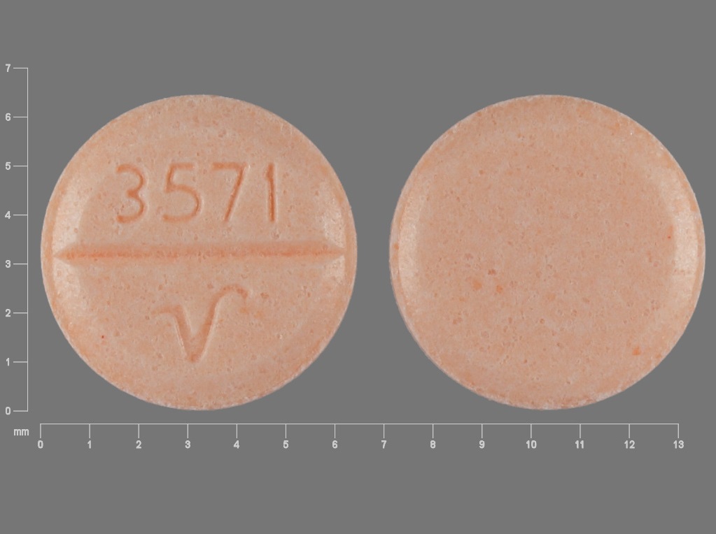 Pill with imprint 3571 V, orange, round, 6 mm (Hydrochlorothiazide 25 mg)