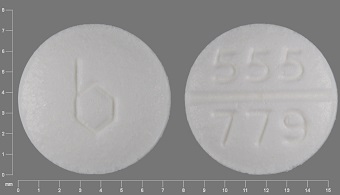 Pill with imprint 555 779 b, white, round, 7 mm (Medroxyprogesterone Acetate 10 mg)