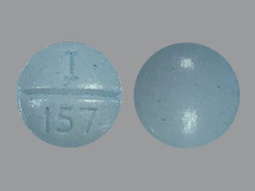 Pill with imprint I 157, blue, round, 6 mm (Propranolol Hydrochloride 20 mg)