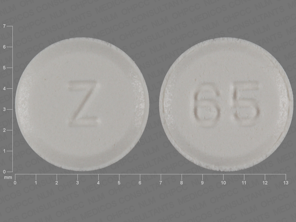 Pill with imprint Z 65, white, round, 6 mm (Atenolol 25 mg)
