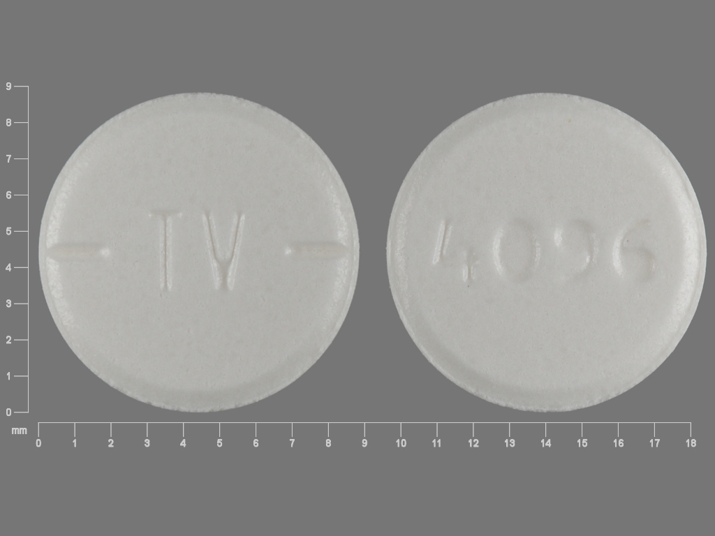 Pill with imprint 4096 TV, white, round, 9 mm (Baclofen 10 mg)