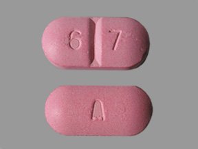 Pill with imprint A 6 7, pink, oval, 21 mm (Amoxicillin 875 mg)