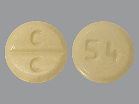 Pill with imprint C C 54, yellow, round, 6 mm (Clozapine 25 mg)