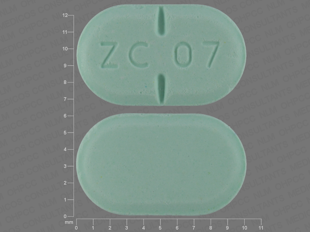 Pill with imprint ZC 07, green, oval, 10 mm (Haloperidol 5 mg)