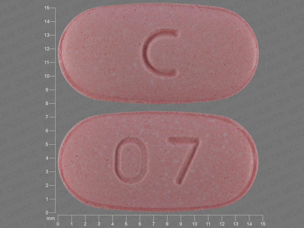 Pill with imprint C 07, pink, capsule, 14 mm (Fluconazole 200 mg)