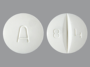 Pill with imprint 8 4 A, white, round, 11 mm (Amiodarone Hydrochloride 200 mg)
