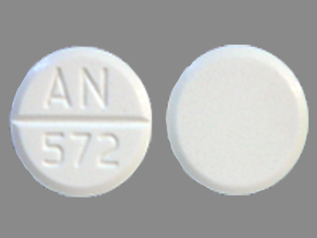 Pill with imprint AN 572, white, round, 11 mm (Bethanechol Chloride 10 mg)