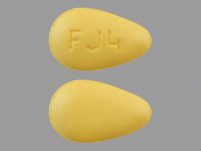 Pill with imprint FJ4, yellow, oval, 12 mm (Tadalafil 20 mg)