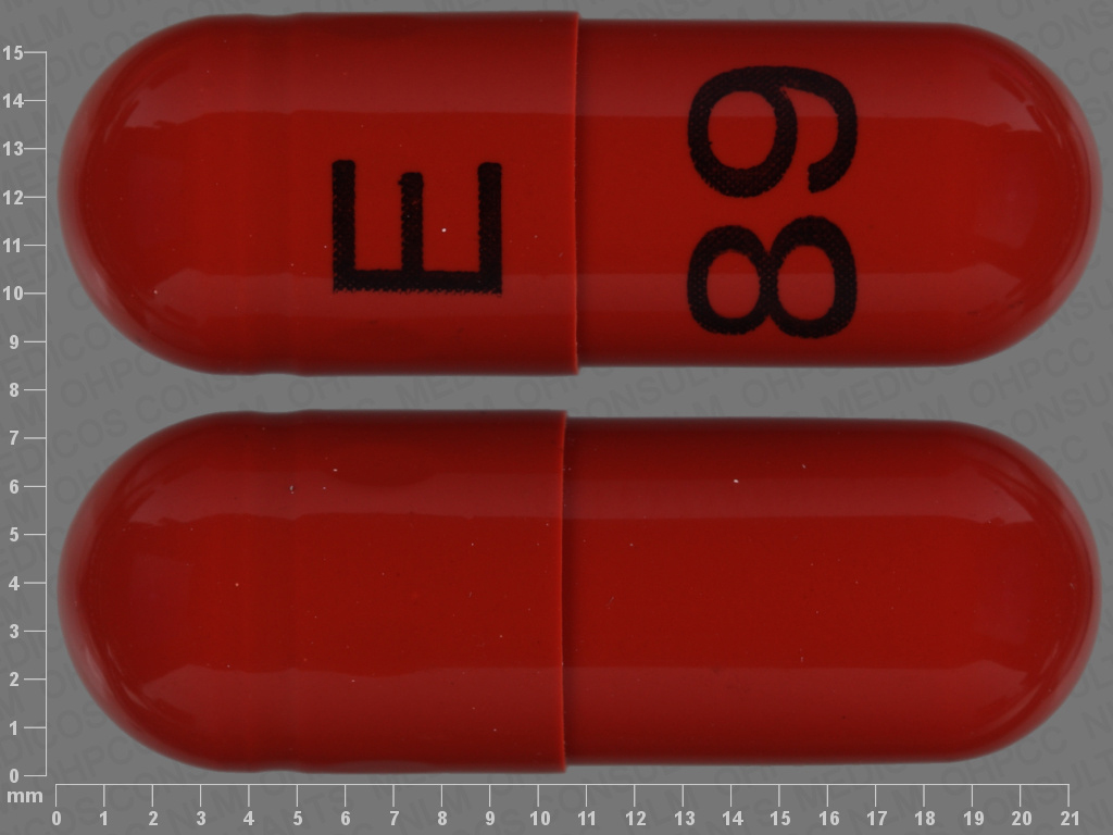 Pill with imprint E 89, orange, capsule, 21 mm (Venlafaxine Hydrochloride 150 mg)