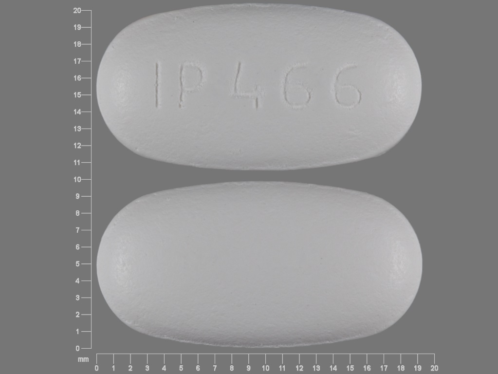 Pill with imprint IP 466, white, capsule, 19 mm (Ibuprofen 800 mg)