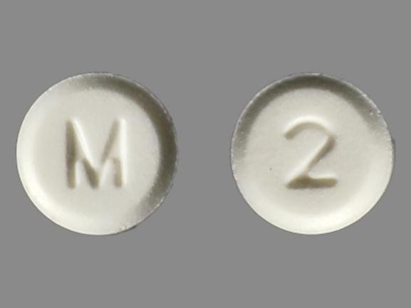 Pill with imprint M 2, white, round, 6 mm (Hydromorphone Hydrochloride 2 mg)