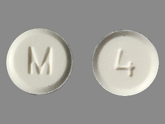 Pill with imprint M 4, white, round, 7 mm (Hydromorphone Hydrochloride 4 mg)