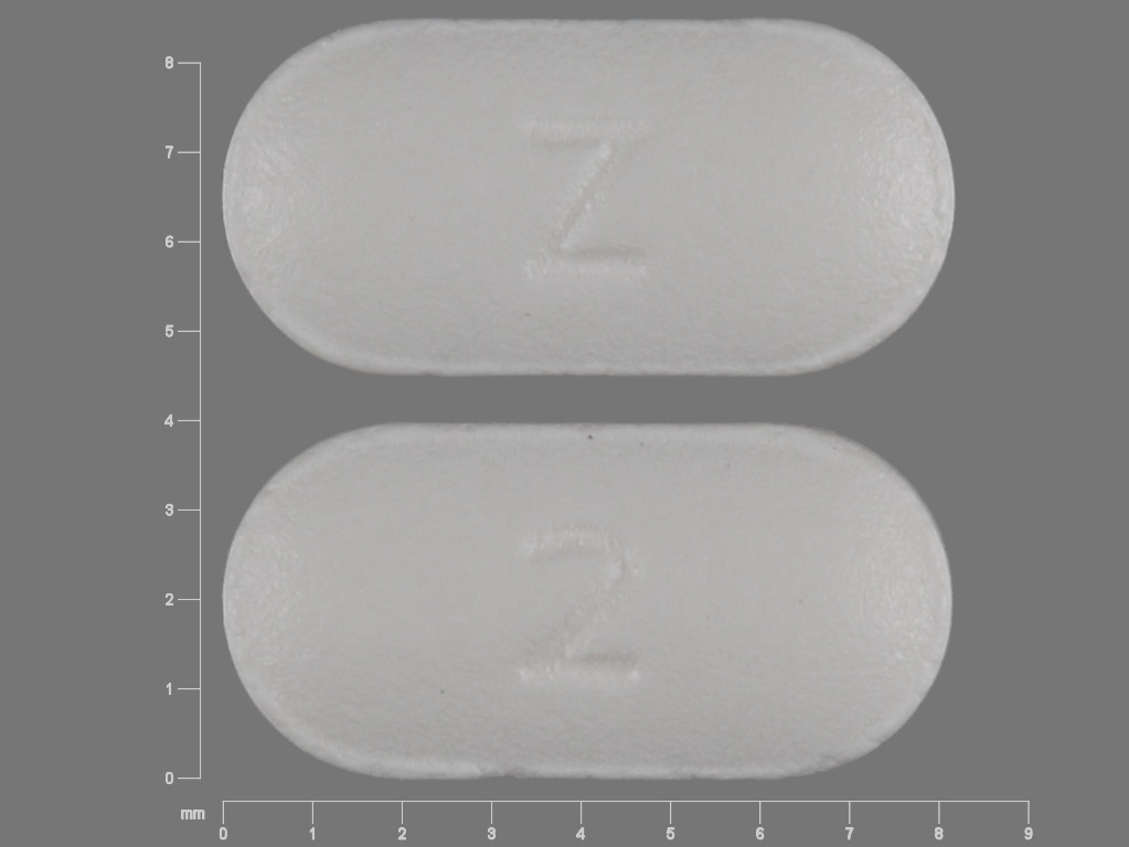 Pill with imprint Z 2, white, capsule, 8 mm (Losartan Potassium 25 mg)