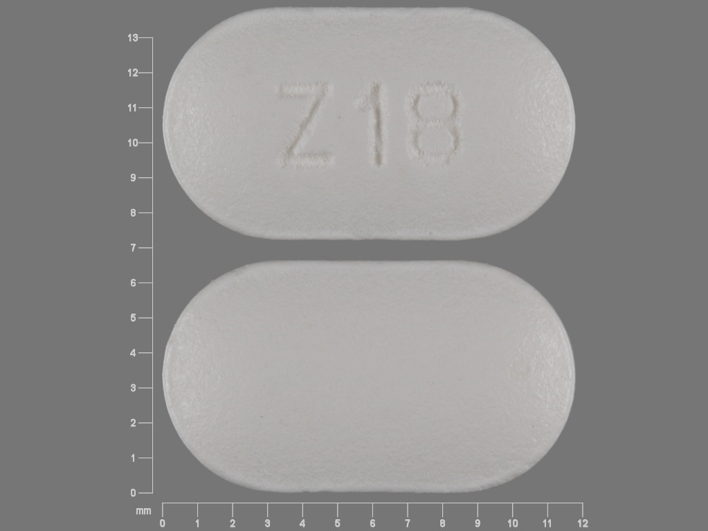 Pill with imprint Z18, white, capsule, 12 mm (Losartan Potassium 100 mg)