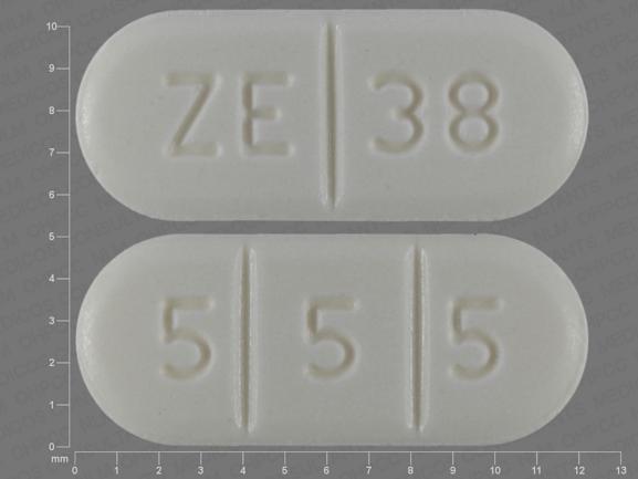 Pill with imprint 5 5 5 ZE 38, white, capsule, 12 mm (Buspirone Hydrochloride 15 mg)
