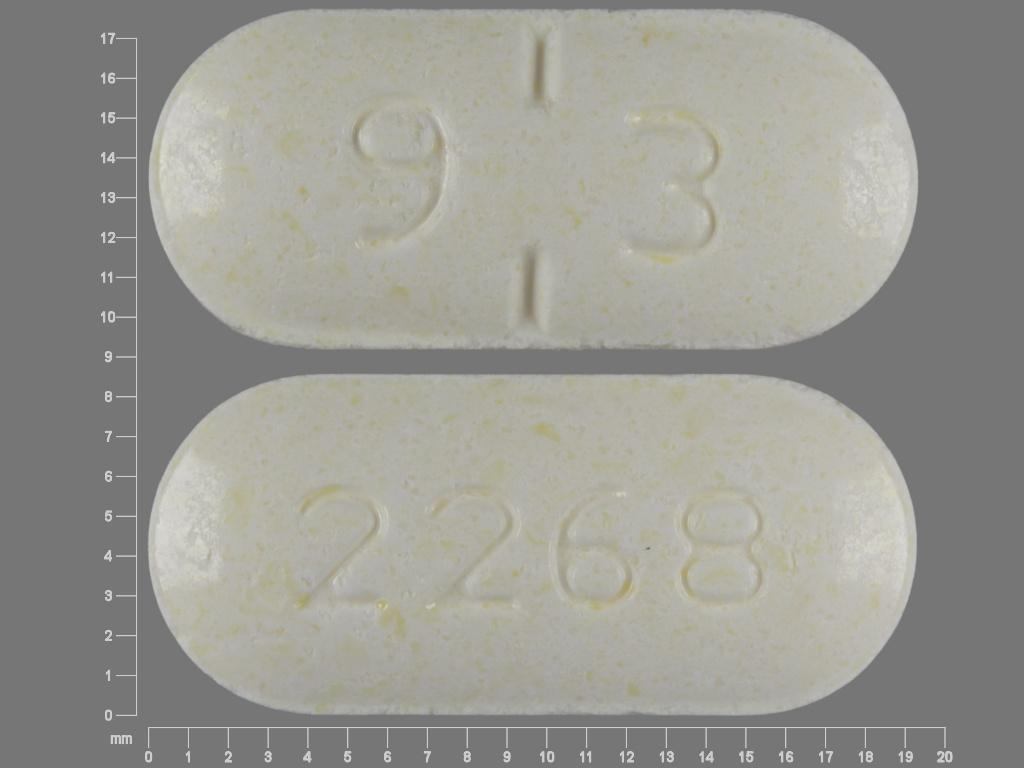 Pill with imprint 93 2268, white, oval, 19 mm (Amoxicillin 250 mg)