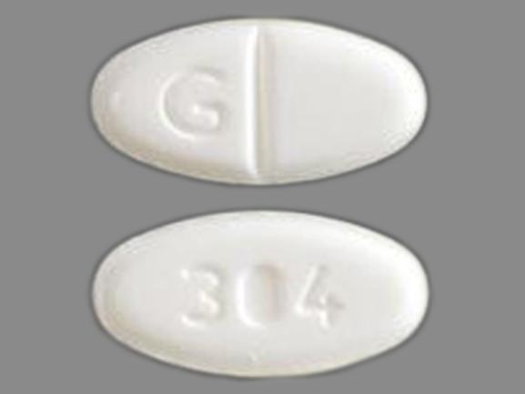 Pill with imprint G 304, white, oval, 11 mm (Norethindrone Acetate 5 mg)