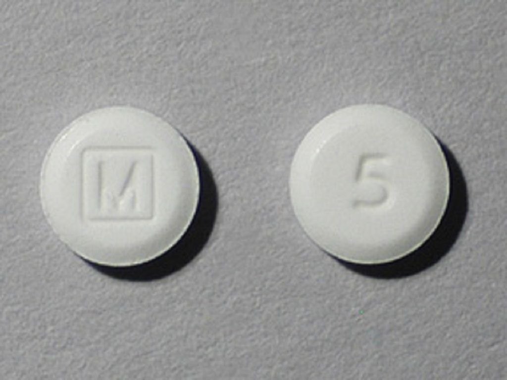 Pill with imprint 5 M, white, round, 6 mm (Methylphenidate Hydrochloride 5 mg)