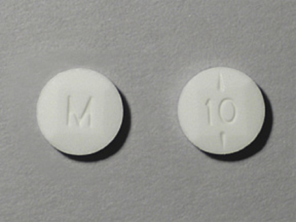 Pill with imprint 10 M, white, round, 7 mm (Methylphenidate Hydrochloride 10 mg)