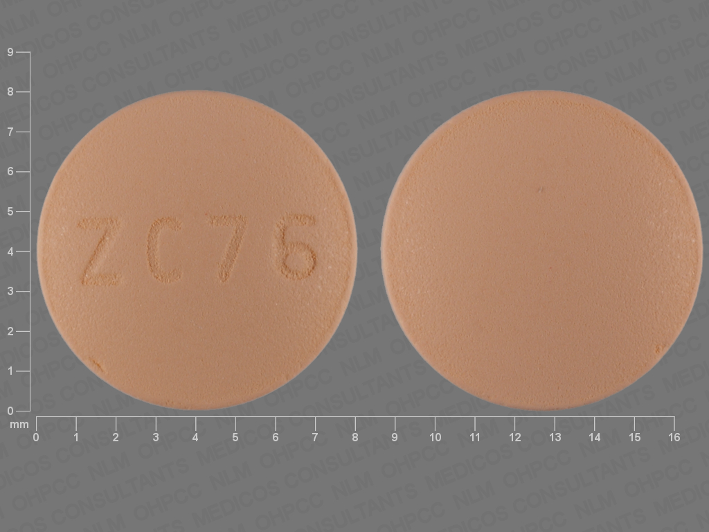 Pill with imprint ZC 76, orange, round, 8 mm (Risperidone 2 mg)