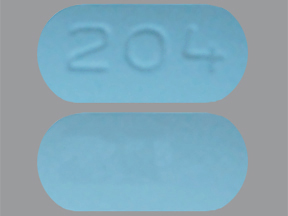 Pill with imprint 204, blue, capsule, 15 mm (Cefuroxime Axetil 250 mg)