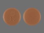 Pill with imprint 312 E, brown, round, 9 mm (Doxycycline Hyclate 100 mg)