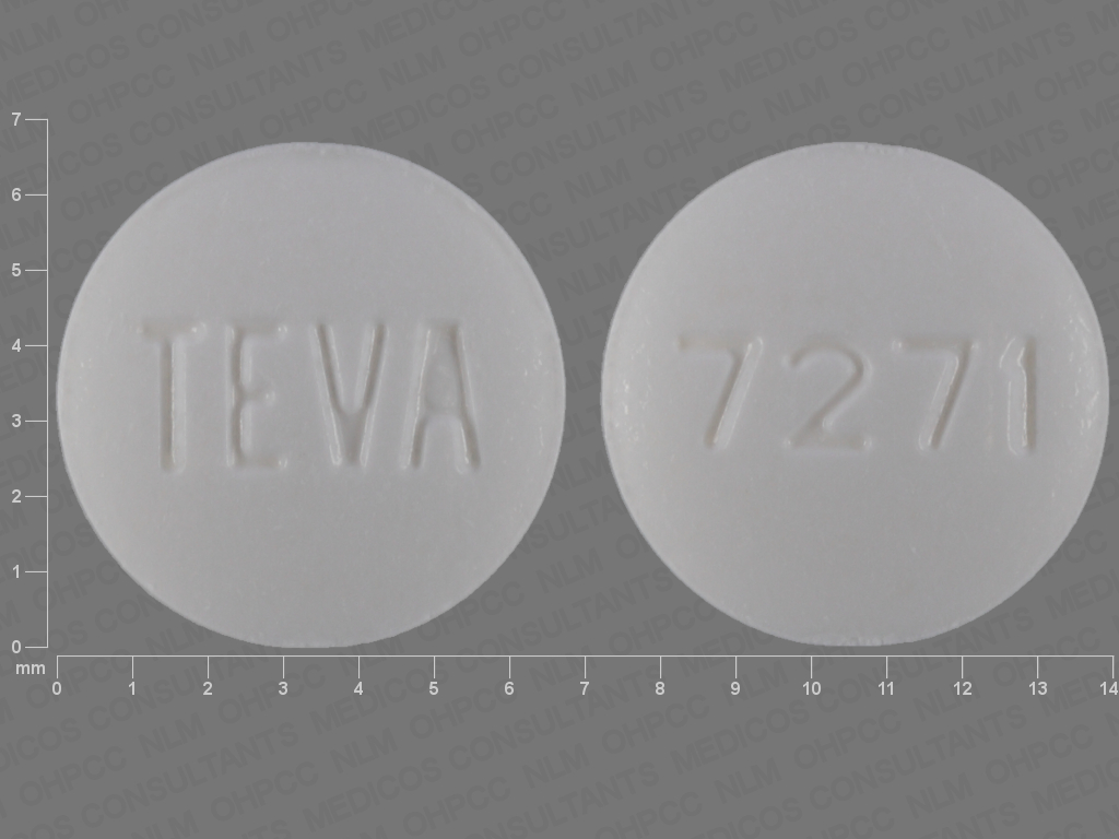 Pill with imprint TEVA 7271, white, round, 7 mm (Pioglitazone 15 mg)