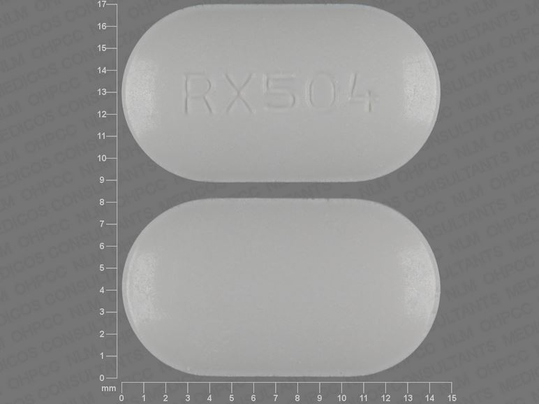 Pill with imprint RX504, white, capsule, 14 mm (Acyclovir 400 mg)
