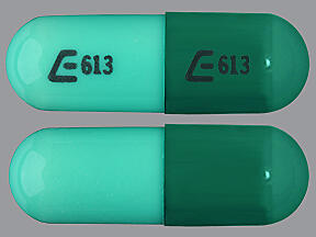 Pill with imprint E 613, green, capsule, 16 mm (Hydroxyzine Pamoate 25 mg)