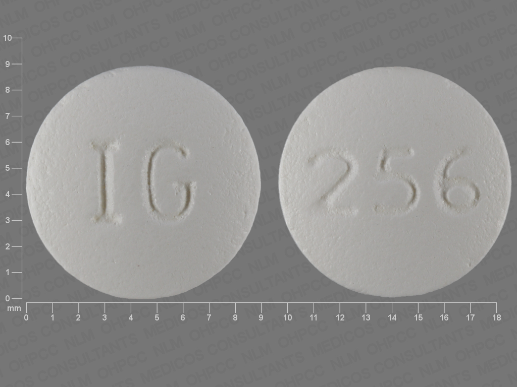 Pill with imprint IG 256, white, round, 9 mm (Raloxifene 60 mg)
