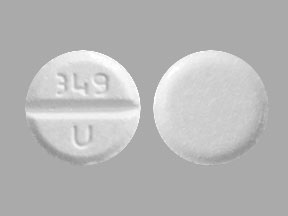 Pill with imprint 349 U, white, round, 8 mm (Allopurinol 100 mg)