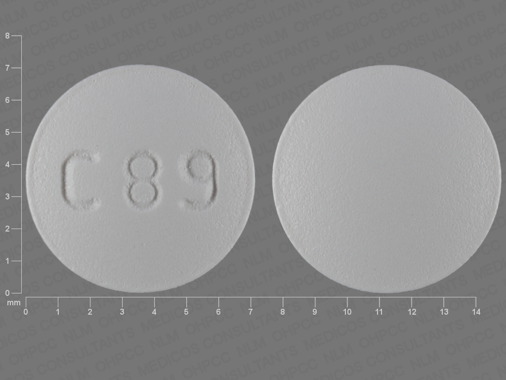 Pill with imprint C89, white, round, 7 mm (Sildenafil 20 mg)