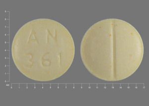 Pill with imprint AN 361, yellow, round, 8 mm (Folic Acid 1 mg)