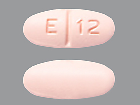 Pill with imprint E 12, orange, oval, 20 mm (Levetiracetam 750 mg)