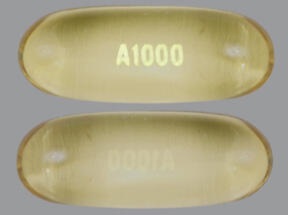 Pill with imprint A1000, white, oval, 25 mm (Icosapent Ethyl 1 g)