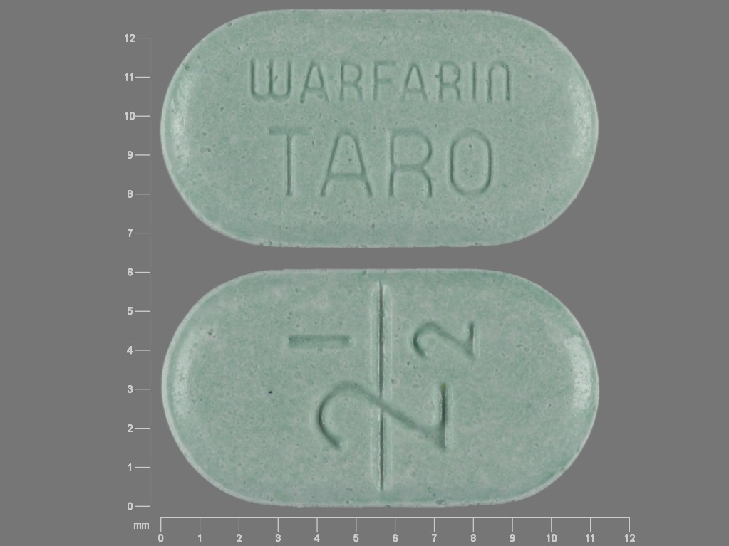 Pill with imprint 2 12 WARFARIN TARO, green, oval, 11 mm (Warfarin Sodium 2.5 mg)