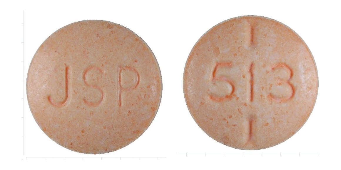 Pill with imprint JSP 513, orange, round, 7 mm (Levothyroxine Sodium 25 mcg)