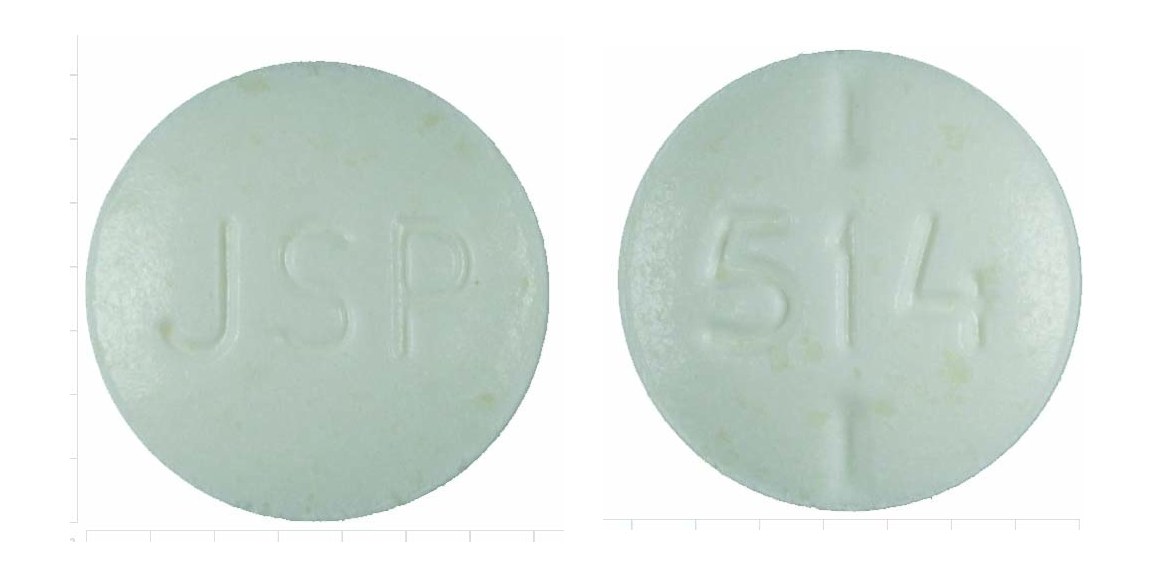 Pill with imprint JSP 514, white, round, 7 mm (Levothyroxine Sodium 0.05 mg)