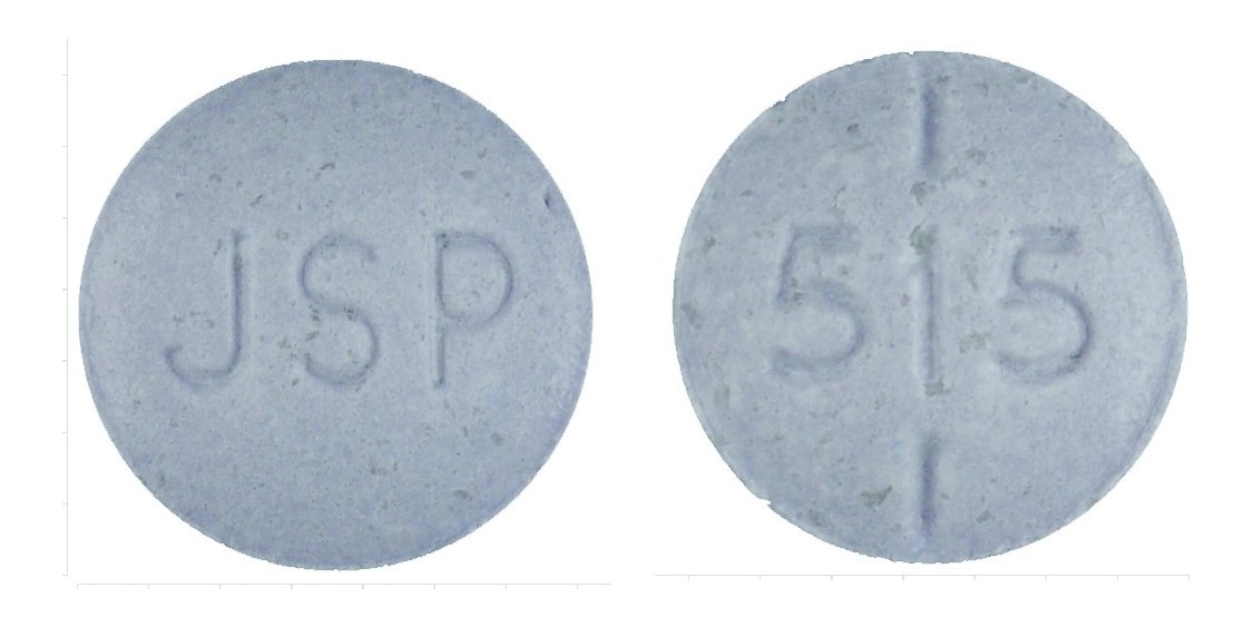 Pill with imprint JSP 515, purple, round, 7 mm (Levothyroxine Sodium 75 mcg)