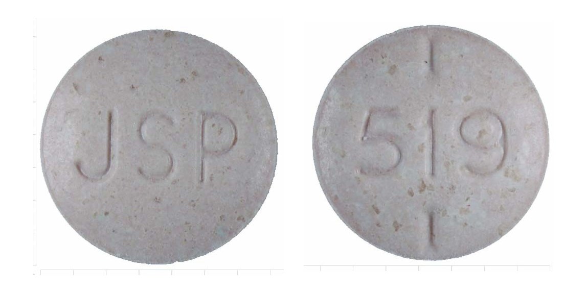 Pill with imprint JSP 519, brown, round, 7 mm (Levothyroxine Sodium 0.125 mg)