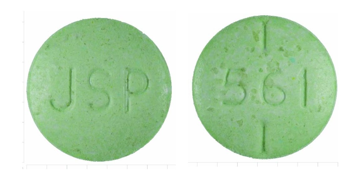Pill with imprint JSP 561, green, round, 7 mm (Levothyroxine Sodium 0.088 mg)