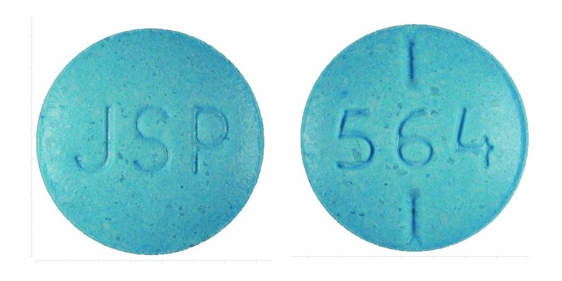 Pill with imprint JSP 564, blue, round, 7 mm (Levothyroxine Sodium 0.137 mg)