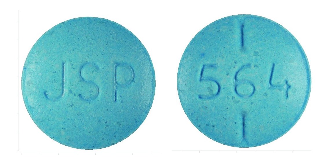 Pill with imprint JSP 564, blue, round, 7 mm (Levothyroxine Sodium 137 mcg)
